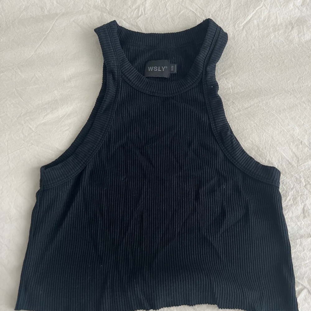 WSLY Black Sleeveless Crop Ribbed Tank Top